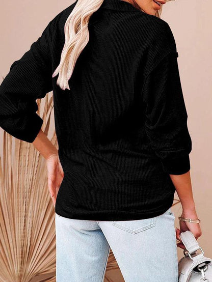 Women's T-Shirts Loose Zipper V-Neck Long Sleeve T-Shirt - LuckyFash™