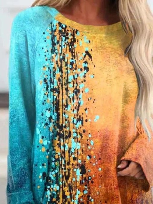 Women's T-Shirts Multicolor Print Crew Neck Long Sleeve T-Shirt - LuckyFash™
