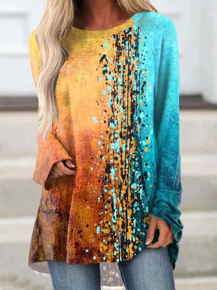 Women's T-Shirts Multicolor Print Crew Neck Long Sleeve T-Shirt - LuckyFash™