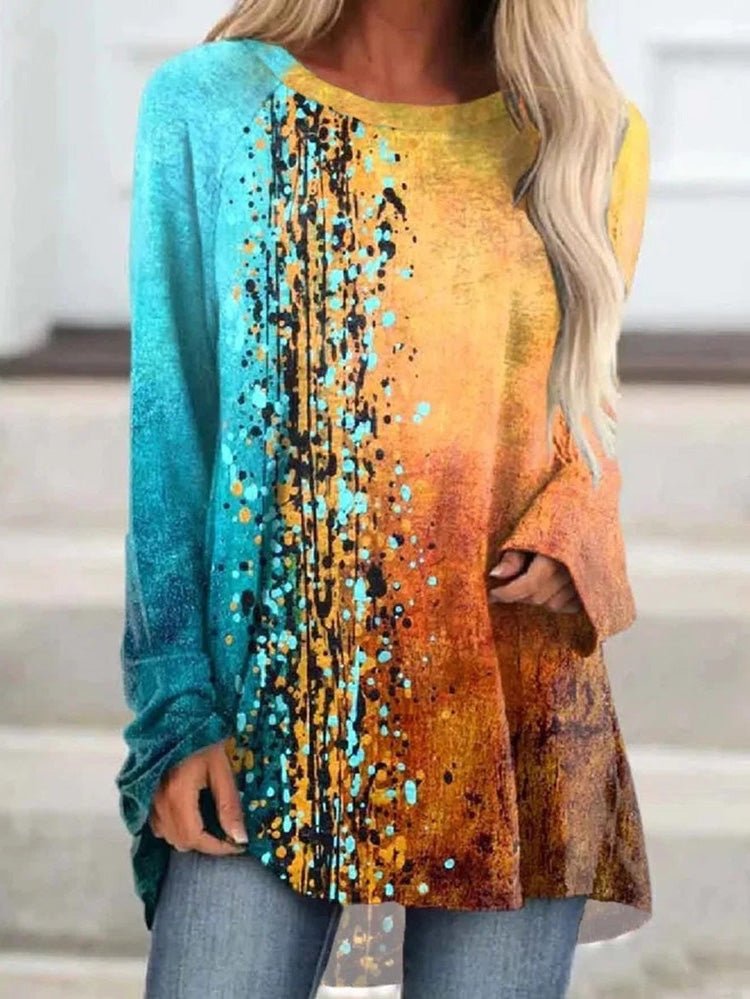 Women's T-Shirts Multicolor Print Crew Neck Long Sleeve T-Shirt - LuckyFash™