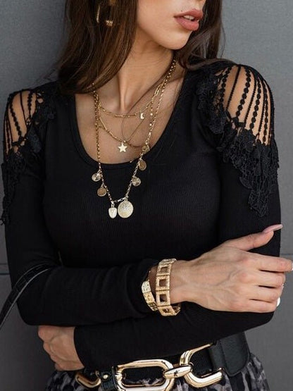 Women's T-Shirts Off Shoulder Lace Long Sleeve T-Shirt - LuckyFash™
