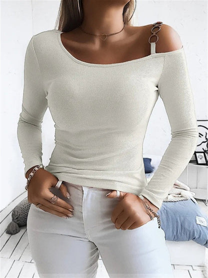 Women's T-Shirts Off-The-Shoulder Long Sleeve Slim Knit T-Shirts - LuckyFash™