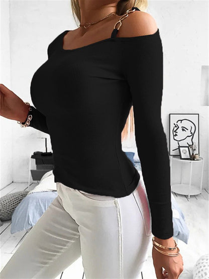 Women's T-Shirts Off-The-Shoulder Long Sleeve Slim Knit T-Shirts - LuckyFash™