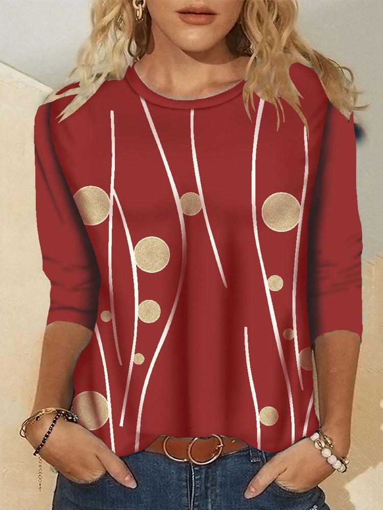 T-Shirts Printed Round Neck Long Sleeve Pullover T-Shirt - LuckyFash™