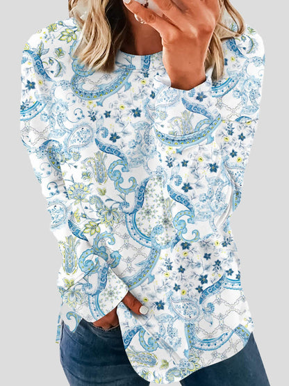 Women's T-Shirts Printed Round Neck Loose Long Sleeve T-Shirts - LuckyFash™