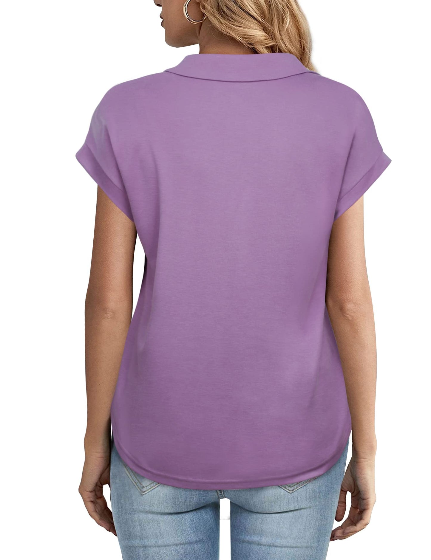 T-Shirts Short Sleeve Collared V Neck T-Shirt - LuckyFash™