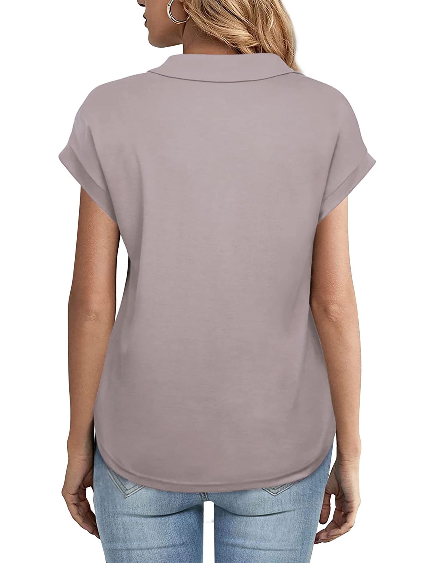 T-Shirts Short Sleeve Collared V Neck T-Shirt - LuckyFash™