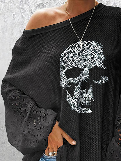 T-Shirts Skull Loose Stitching Long Sleeve T-Shirt - LuckyFash™