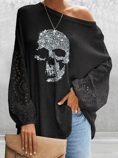 T-Shirts Skull Loose Stitching Long Sleeve T-Shirt - LuckyFash™