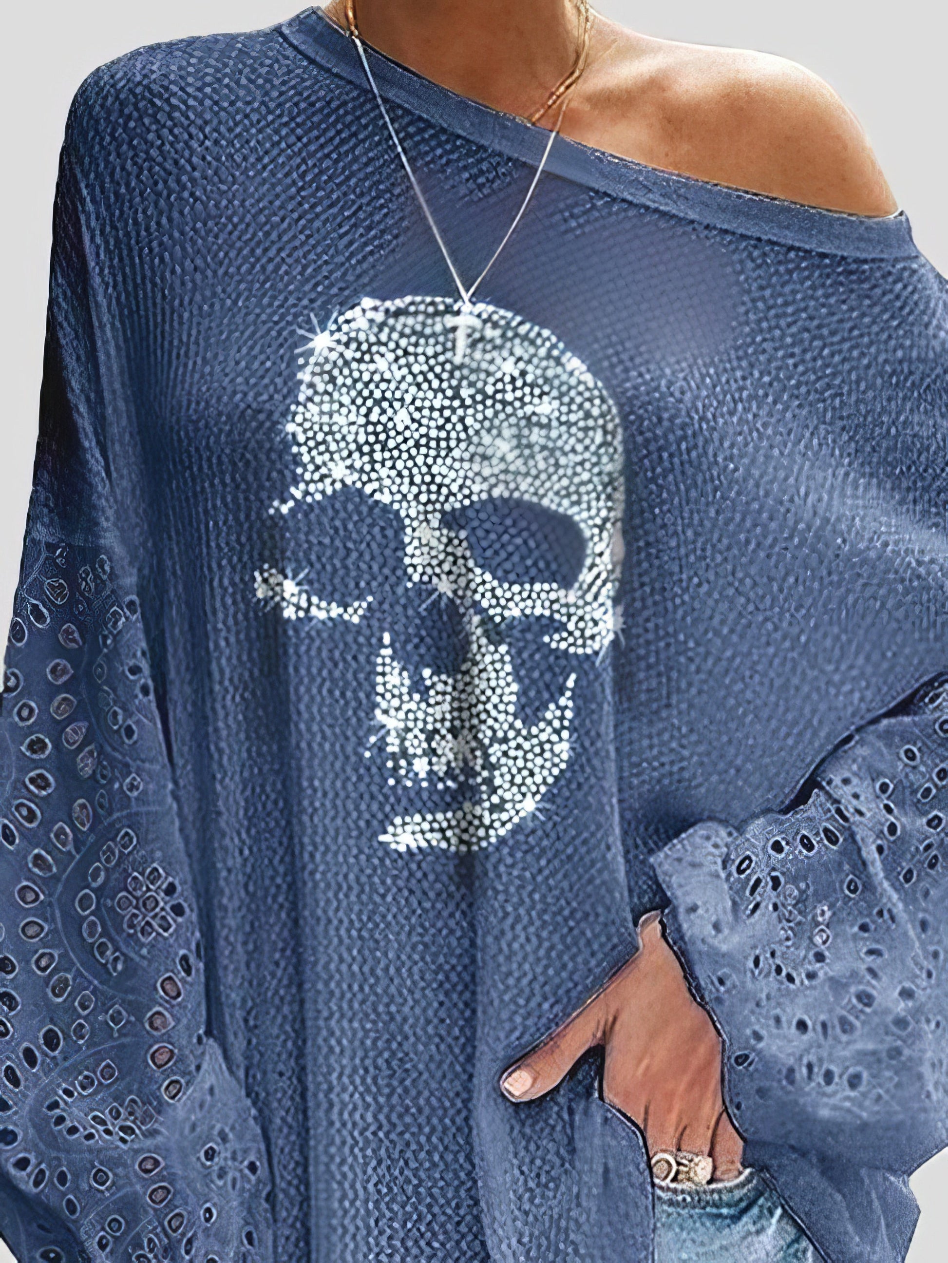 T-Shirts Skull Loose Stitching Long Sleeve T-Shirt - LuckyFash™