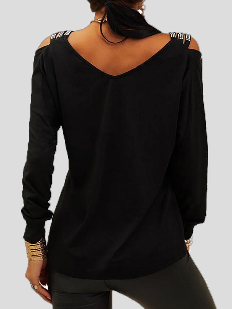 T-Shirts Skull V-Neck Off Shoulder Long Sleeve T-Shirt - LuckyFash™