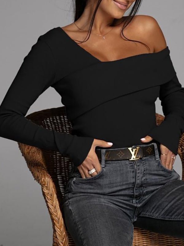 T-Shirts Slim Cross V-Neck Solid Color T-Shirt - LuckyFash™