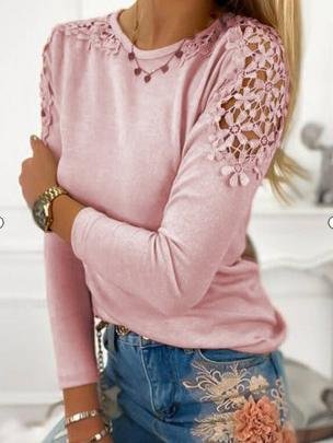 T-Shirts Slim-Fit Lace Cutout Long Sleeve T-Shirt - LuckyFash™