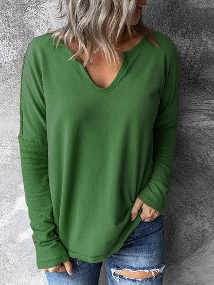 T-Shirts Solid Pullover V-Neck Long Sleeve T-Shirts - LuckyFash™