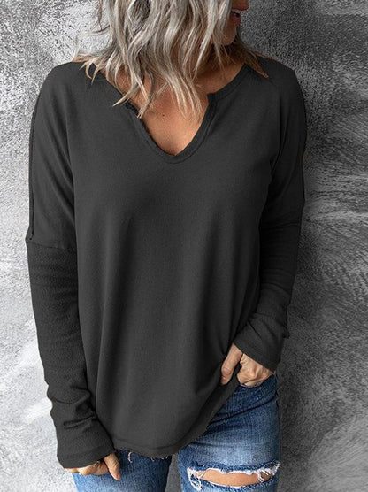 T-Shirts Solid Pullover V-Neck Long Sleeve T-Shirts - LuckyFash™