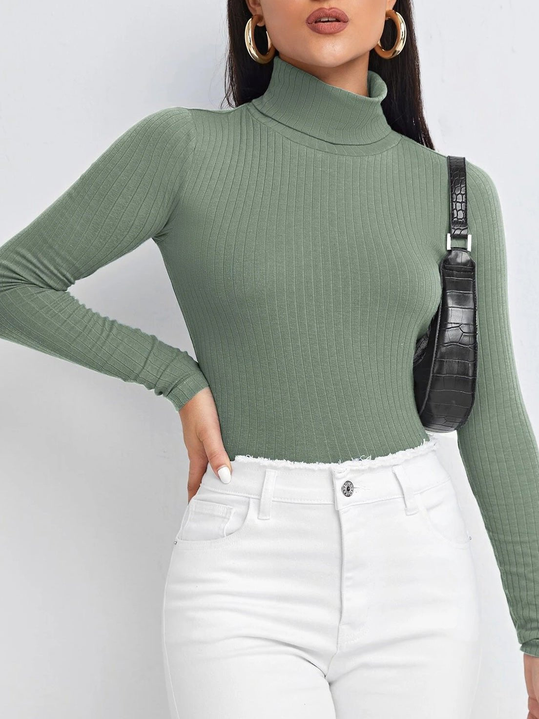 T-Shirts Solid Turtleneck Long Sleeve T-Shirt - LuckyFash™