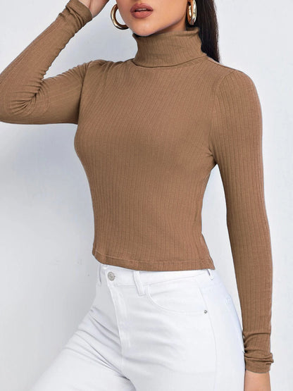 T-Shirts Solid Turtleneck Long Sleeve T-Shirt - LuckyFash™