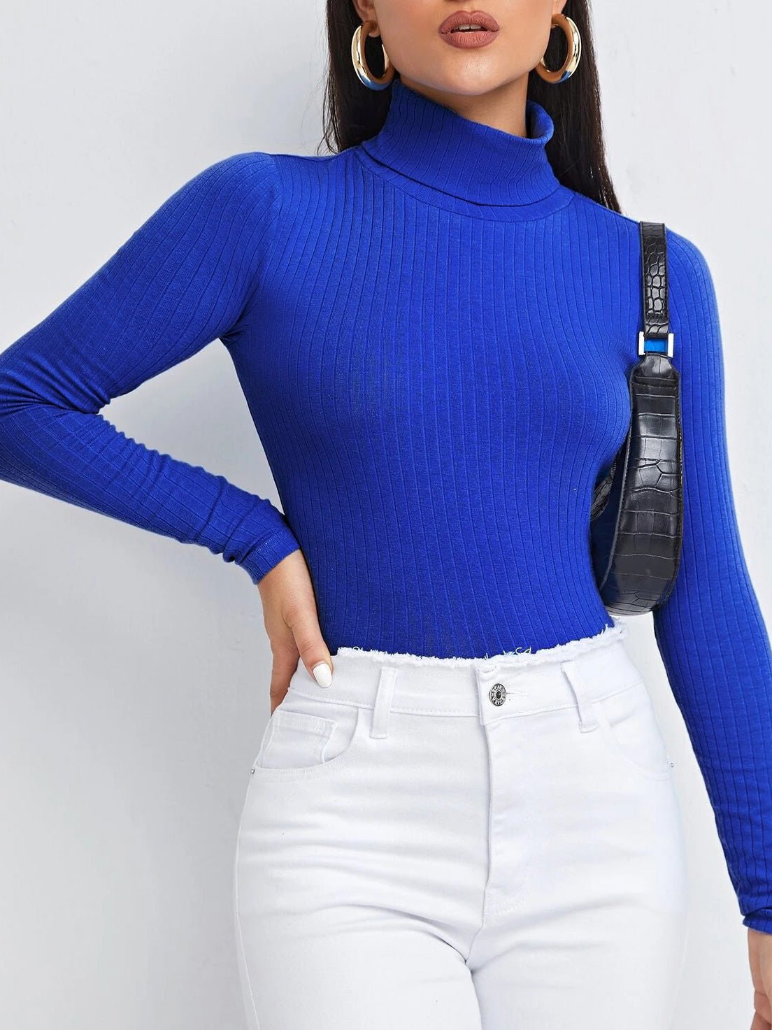 T-Shirts Solid Turtleneck Long Sleeve T-Shirt - LuckyFash™