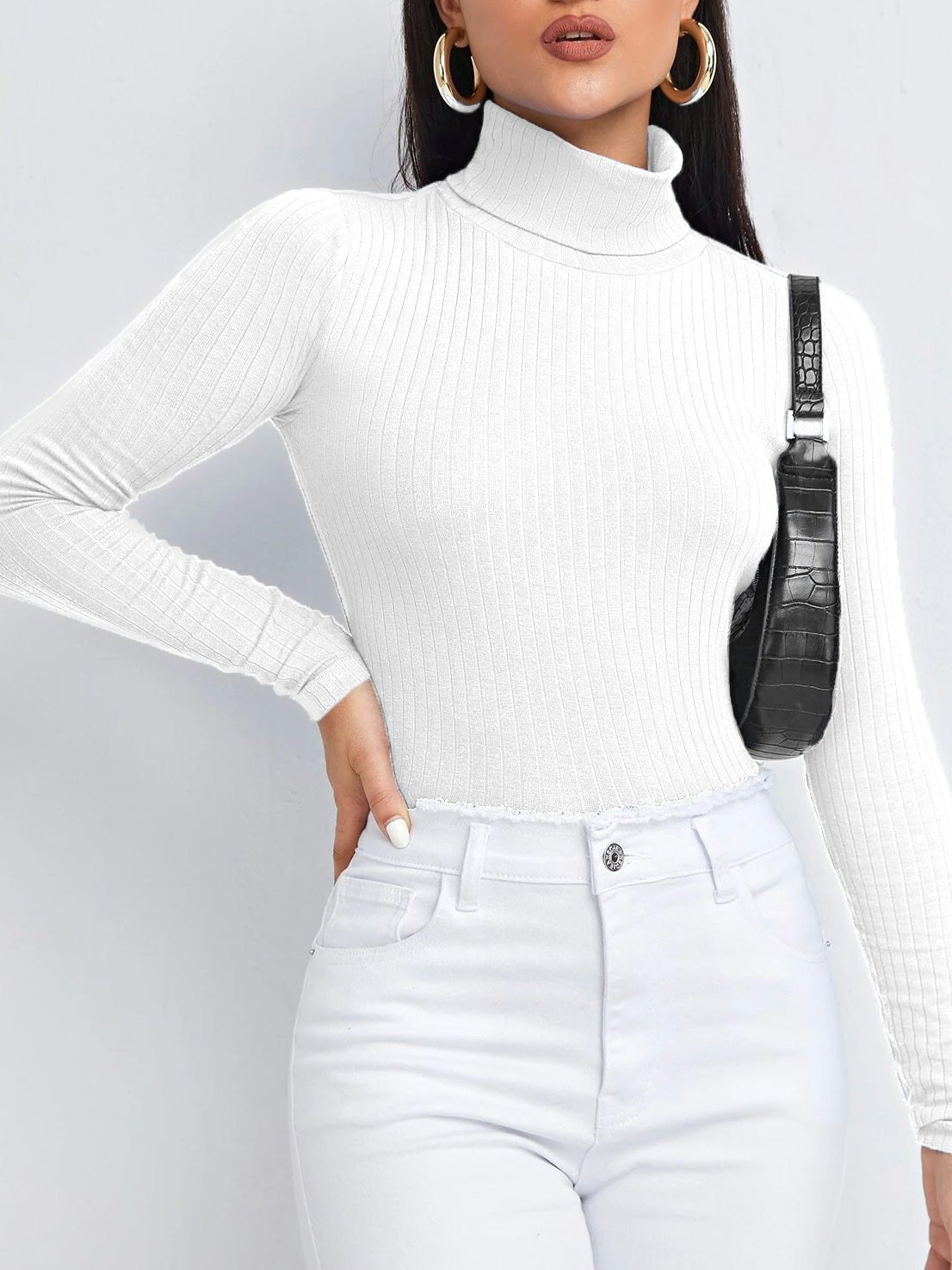 T-Shirts Solid Turtleneck Long Sleeve T-Shirt - LuckyFash™