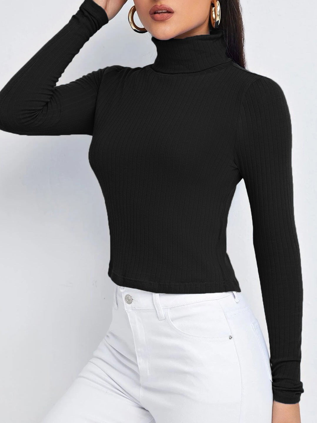 T-Shirts Solid Turtleneck Long Sleeve T-Shirt - LuckyFash™