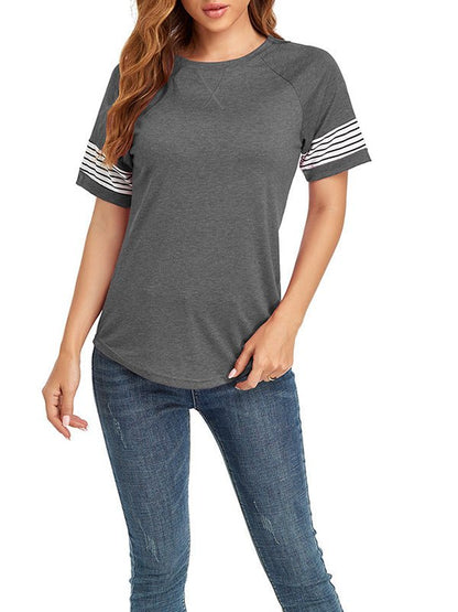 T-Shirts Splice Stripe Loose Short Sleeve T-Shirt - LuckyFash™