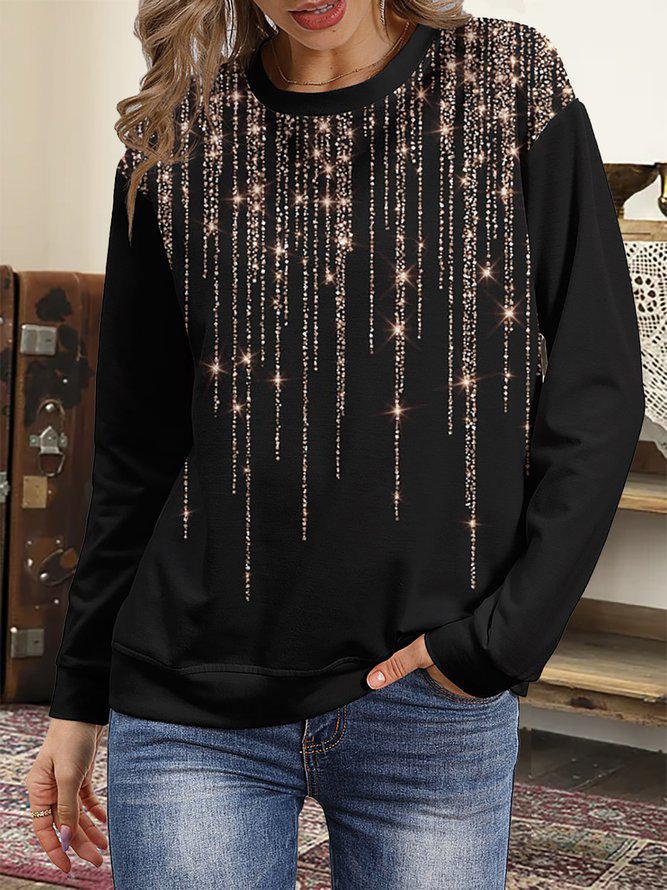 T-Shirts Starry Round Neck Long Sleeve T-Shirt - LuckyFash™