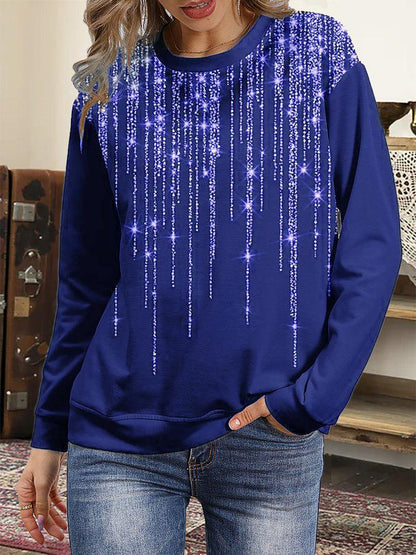 T-Shirts Starry Round Neck Long Sleeve T-Shirt - LuckyFash™