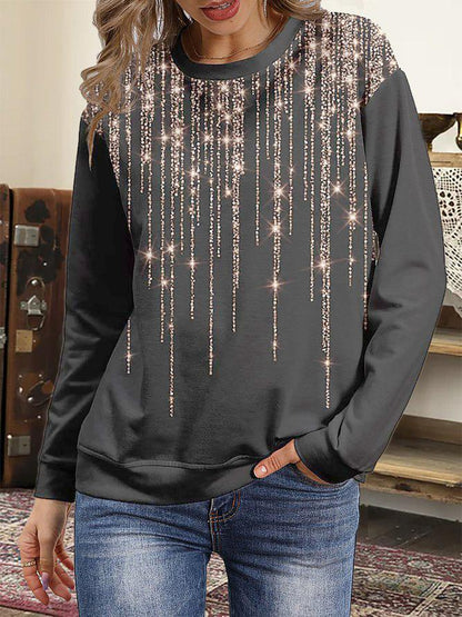 T-Shirts Starry Round Neck Long Sleeve T-Shirt - LuckyFash™