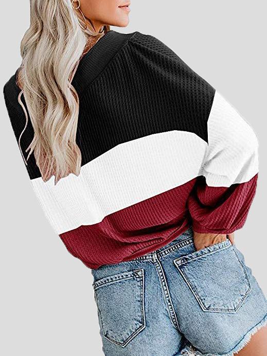 Women's T-Shirts Three-Color Stitching V-Neck Bat Sleeve Loose T-Shirt - LuckyFash™