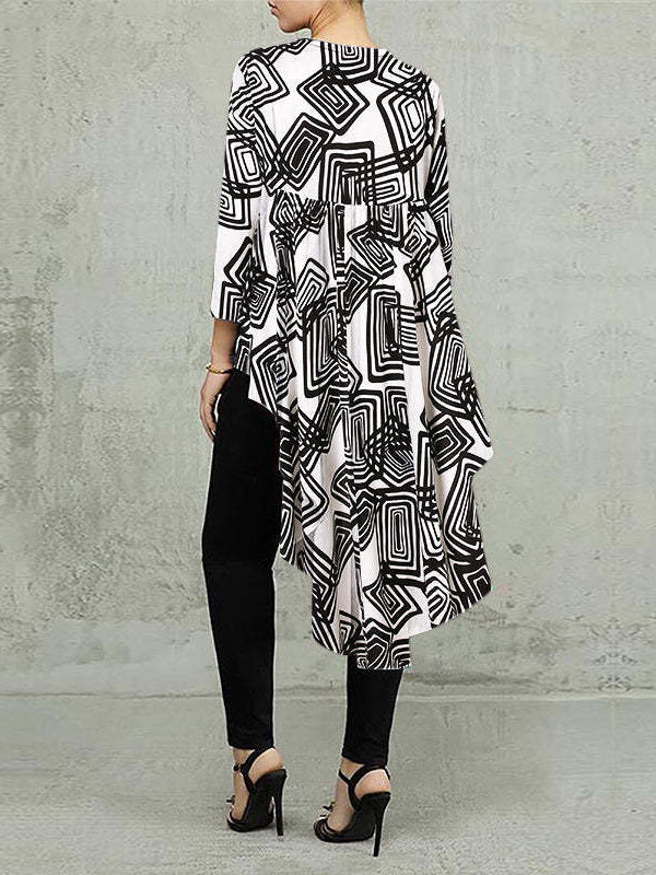 T-Shirts Vintage Print Long Sleeve Asymmetric Hem T-Shirt - LuckyFash™