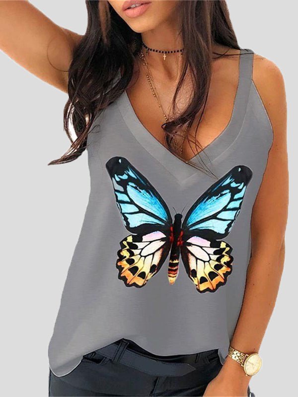 Tank Tops Butterfly Print V-Neck Camisole - LuckyFash™