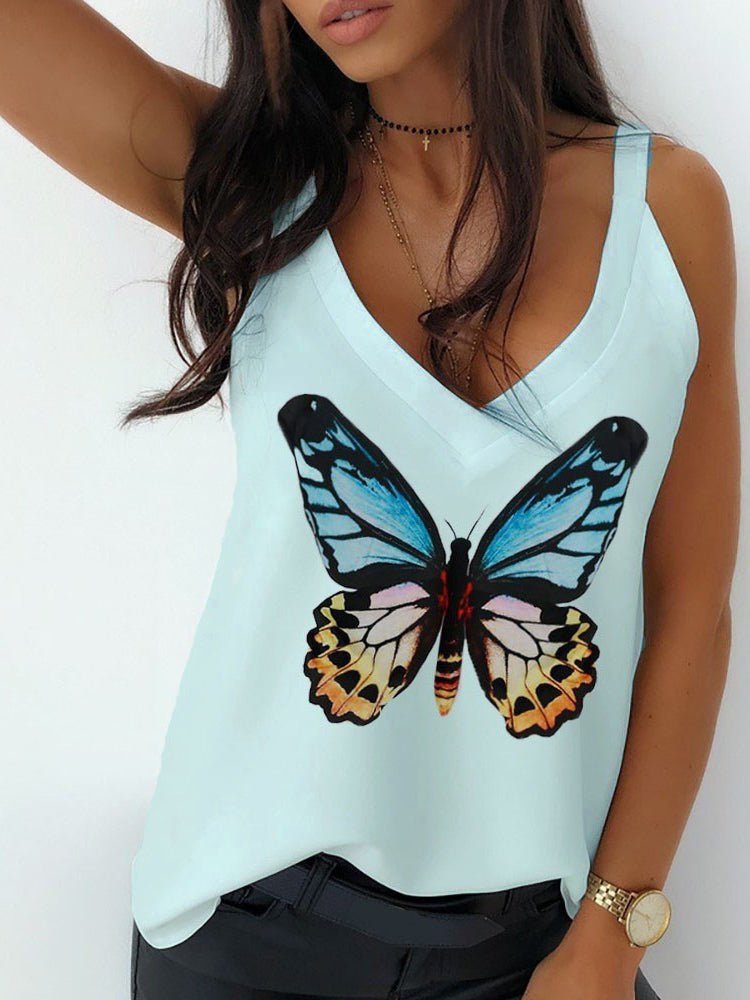 Tank Tops Butterfly Print V-Neck Camisole - LuckyFash™