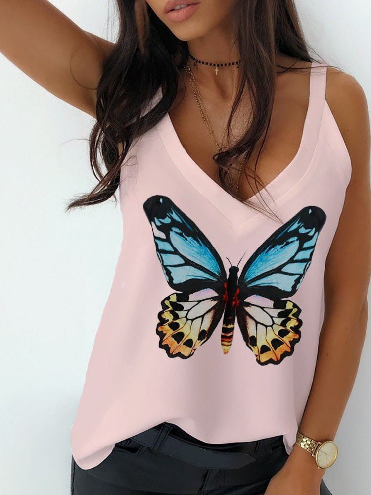 Tank Tops Butterfly Print V-Neck Camisole - LuckyFash™