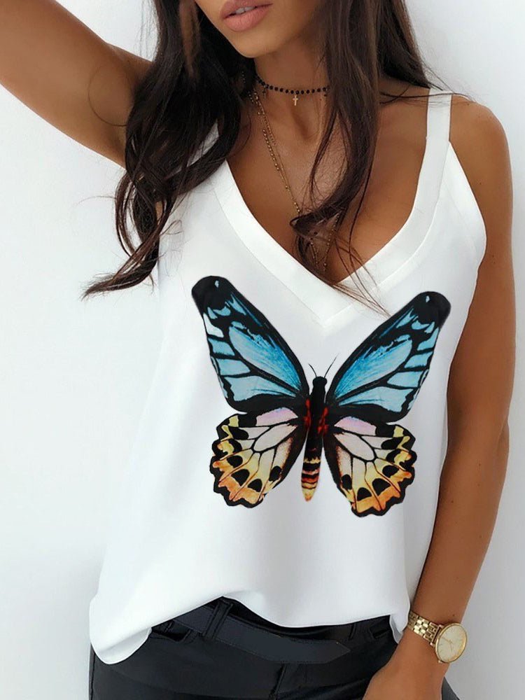 Tank Tops Butterfly Print V-Neck Camisole - LuckyFash™