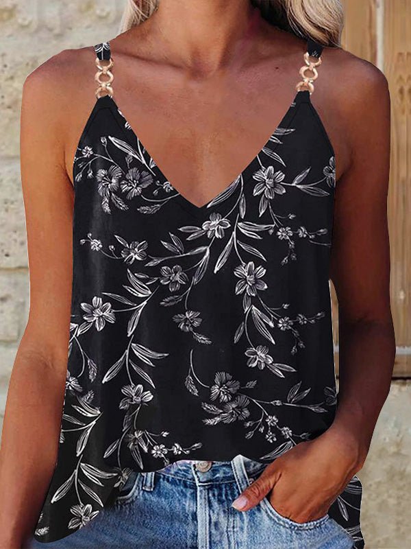 Tank Tops Casual Print Sling V-Neck Sleeveless Tank Top - LuckyFash™