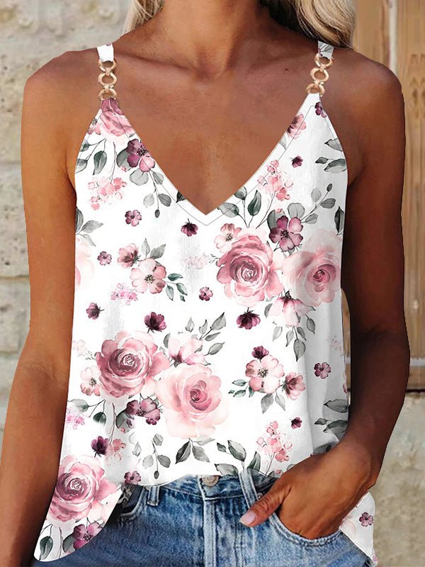 Tank Tops Casual Print Sling V-Neck Sleeveless Tank Top - LuckyFash™