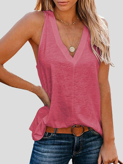 Tank Tops Solid V-Neck Comfort Sleeveless Tank Top - LuckyFash™