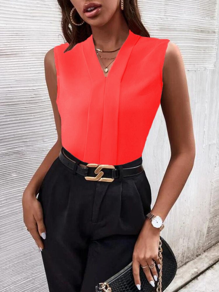 Tank Tops Solid V-Neck Sleeveless Chiffon Tank Top - LuckyFash™