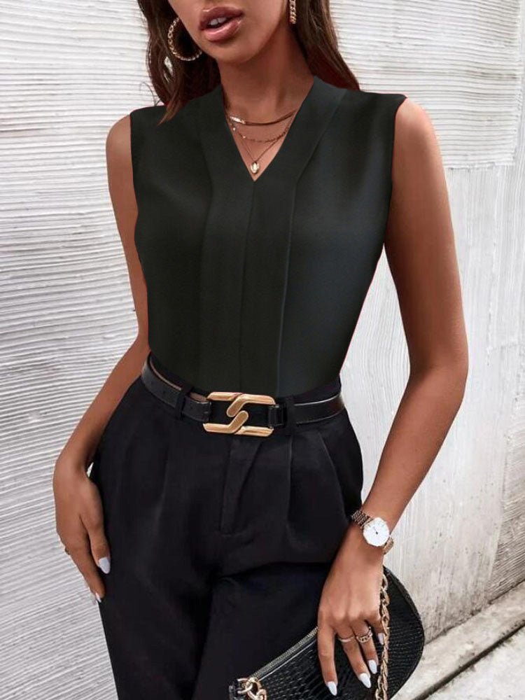 Tank Tops Solid V-Neck Sleeveless Chiffon Tank Top - LuckyFash™
