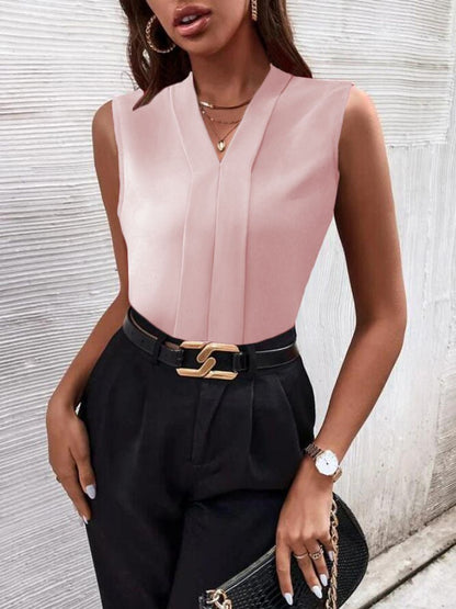 Tank Tops Solid V-Neck Sleeveless Chiffon Tank Top - LuckyFash™