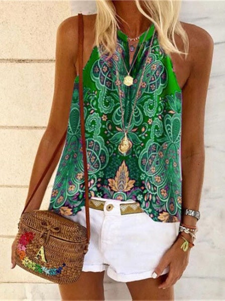 Women's Tank Tops V-Neck Vintage Print Sleeveless Tank Tops - LuckyFash™