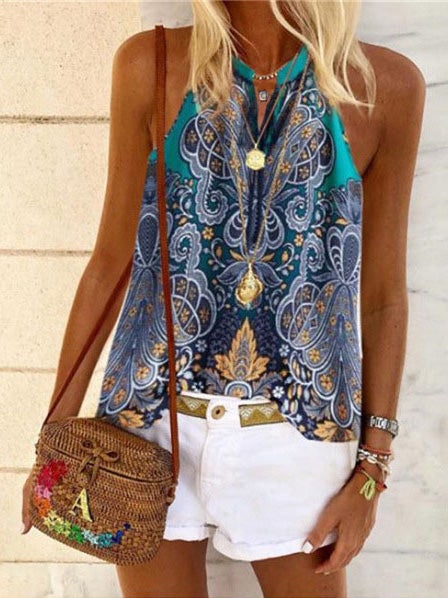 Women's Tank Tops V-Neck Vintage Print Sleeveless Tank Tops - LuckyFash™