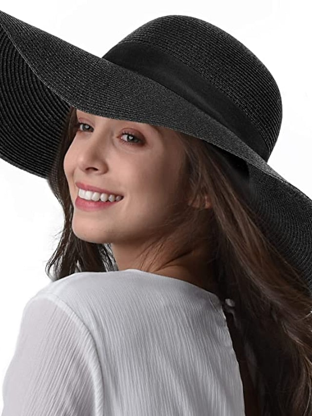 1 PC Womens Sun Straw Hat Wide Brim UPF 50 Summer Hat Foldable Roll up Floppy Beach Hats for Women - LuckyFash™