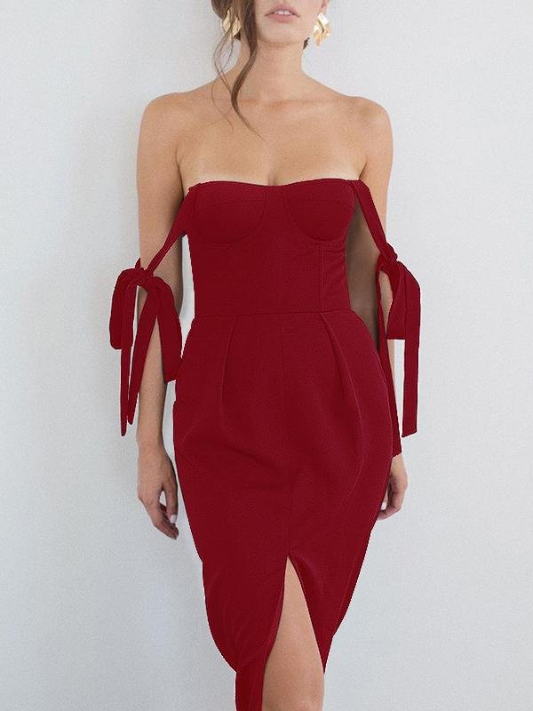 Wrap Chest Sling Tie Strappy Slit Midi Dress - LuckyFash™