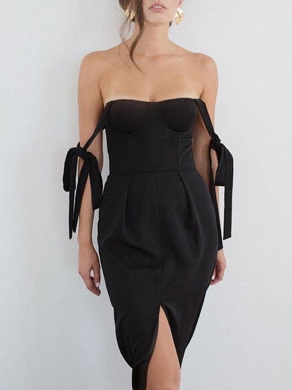 Wrap Chest Sling Tie Strappy Slit Midi Dress - LuckyFash™