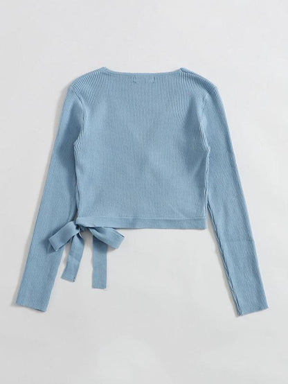 Wrap Tie Side Solid Sweater - LuckyFash™