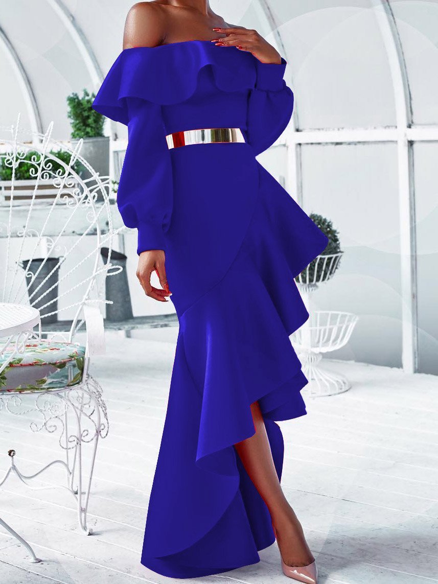 Wrapped One-Shoulder Ruffled Long Sleeve Dress - LuckyFash™