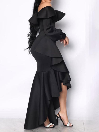 Wrapped One-Shoulder Ruffled Long Sleeve Dress - LuckyFash™