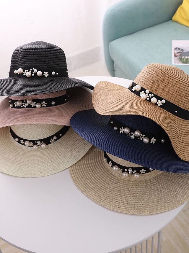 1pcs Lady Round Top Raffia Wide Brim Straw Hats Summer Sun Hats for Women With Leisure Beach Hats - LuckyFash™