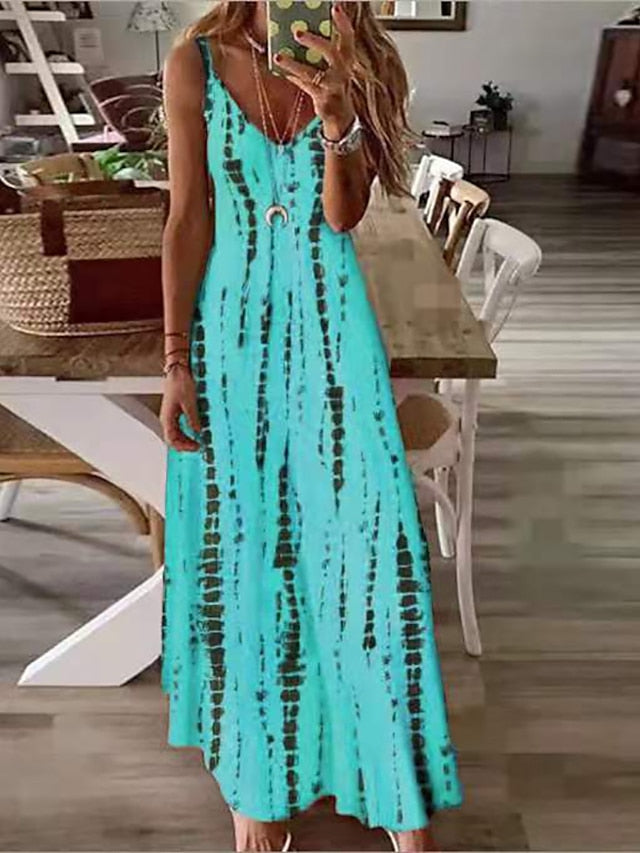 Women's A Line Dress Slip Dress Long Dress Maxi Dress White Yellow Blue Sleeveless Print Print Spring Summer Spaghetti Strap Casual 2023 S M L XL XXL 3XL 4XL 5XL - LuckyFash™